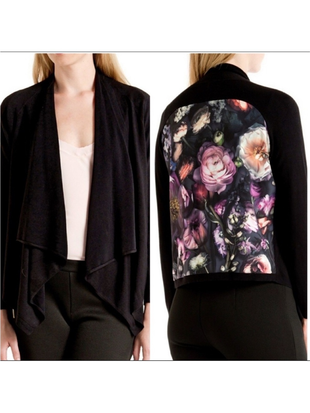 TED BAKER Vonya Waterfall Drapey Floral Cardigan Sweater sz 1